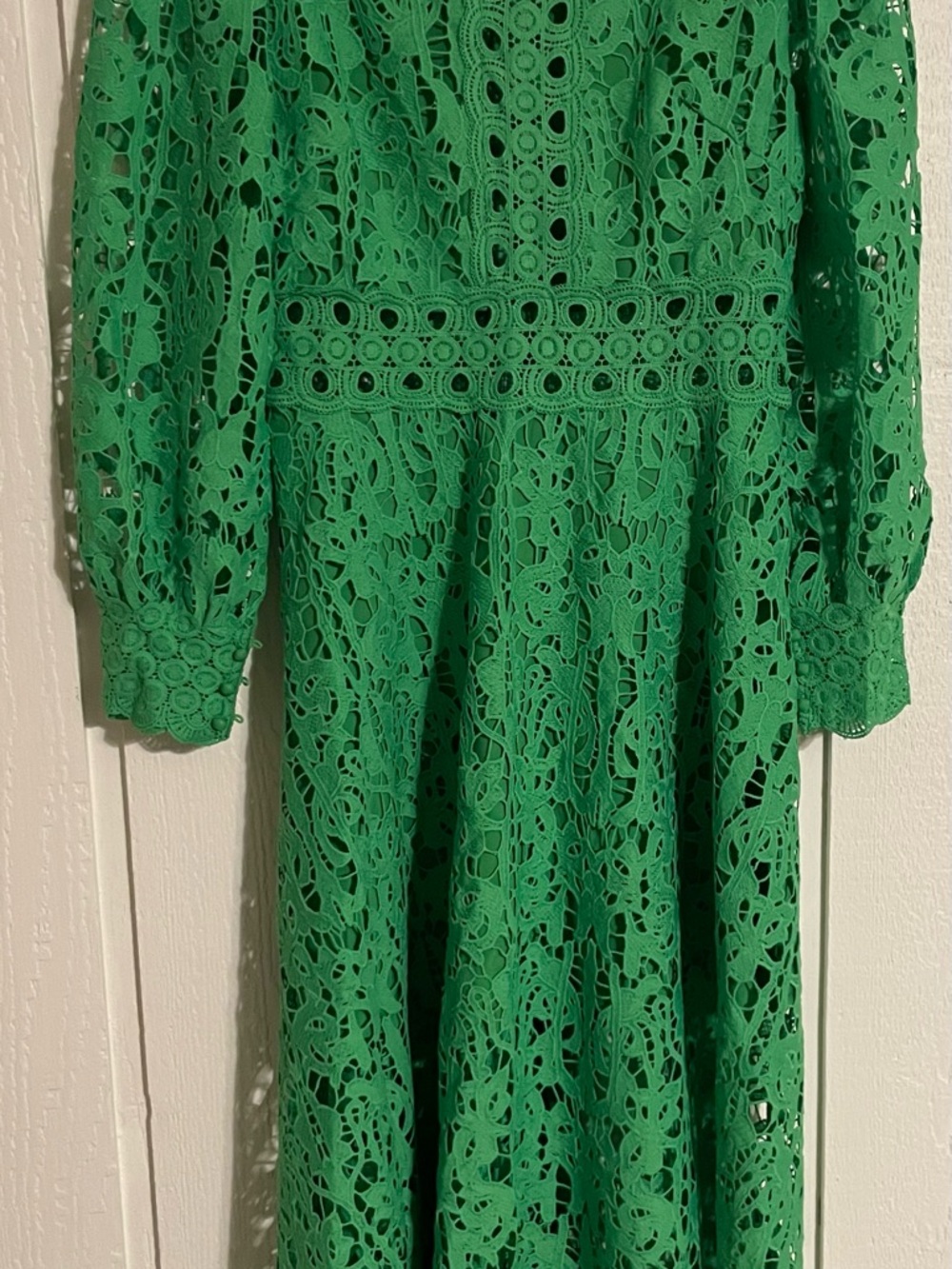 Lace Crochet Long Sleeve Maxi Dress in Green Catchall